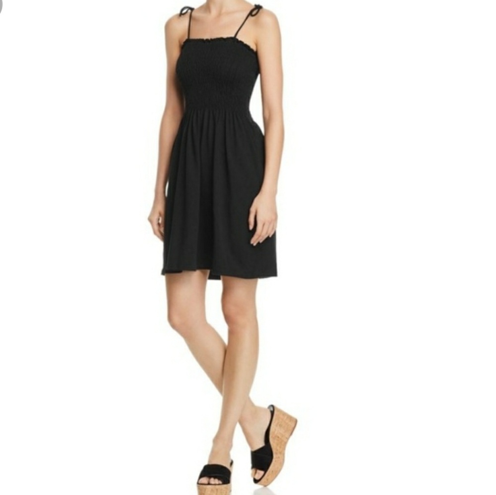 AQUA SMOCKED TIE SHOULDER RUFFLE Dress